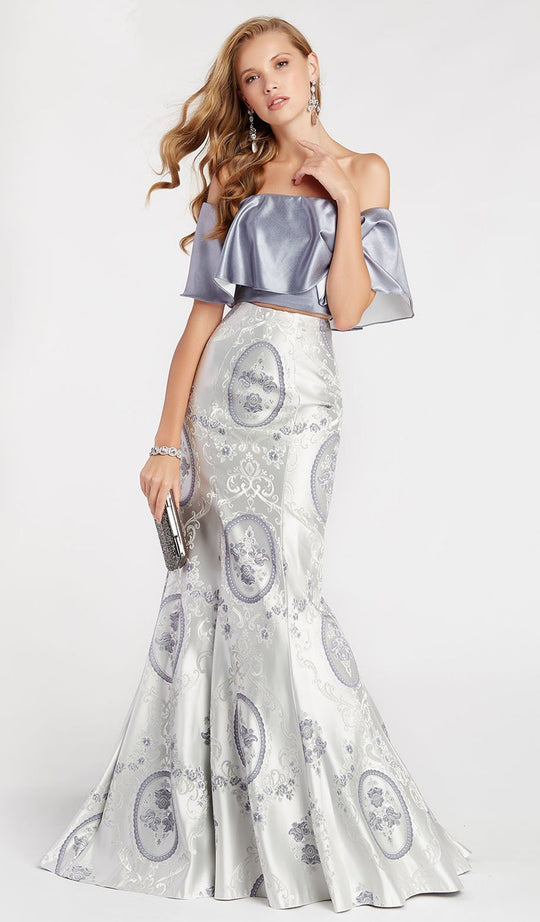 Alyce Paris - 60336 Two Piece Fluttering Off Shoulder Trumpet Gown In Gray