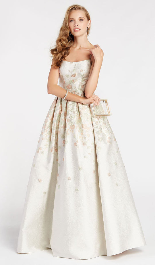 Alyce Paris - 60342 Floral Straight-Across Brocade Ballgown In Nude and Floral