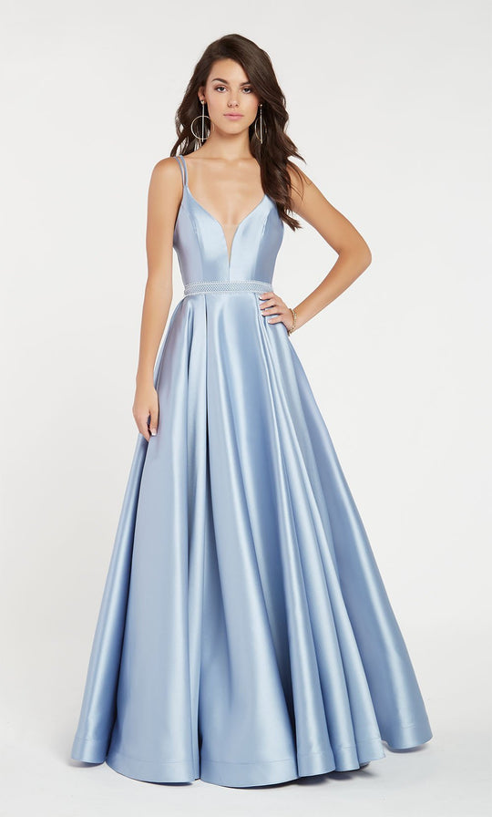 Alyce Paris - 60345 Sleeveless Low V Neck Illusion Mikado A-Line Gown In Blue