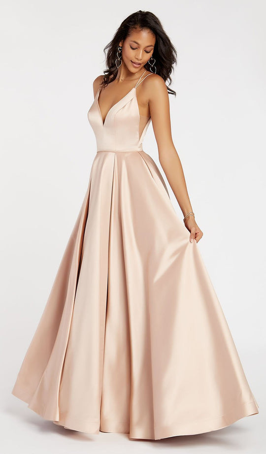 Alyce Paris - 60347 V-neck Silk Satin Pleated A-line Dress In Pink