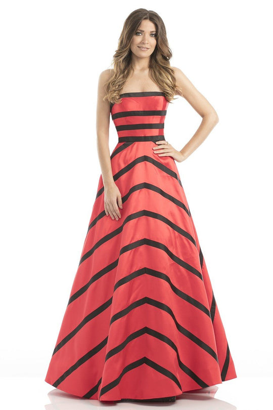 Johnathan Kayne - 6034 Striped Straight Across Ballgown in Red and Black