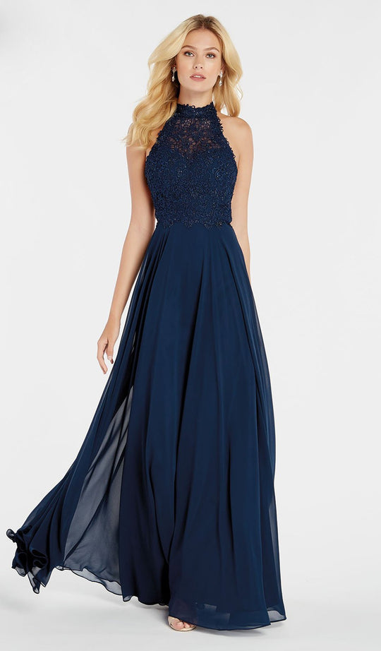 Alyce Paris - 60354 Beaded Lace Bodice Flowy Chiffon Evening Gown In Blue