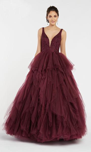 Alyce Paris - 60358 Lace Deep V-neck Tiered Tulle Ballgown In Purple
