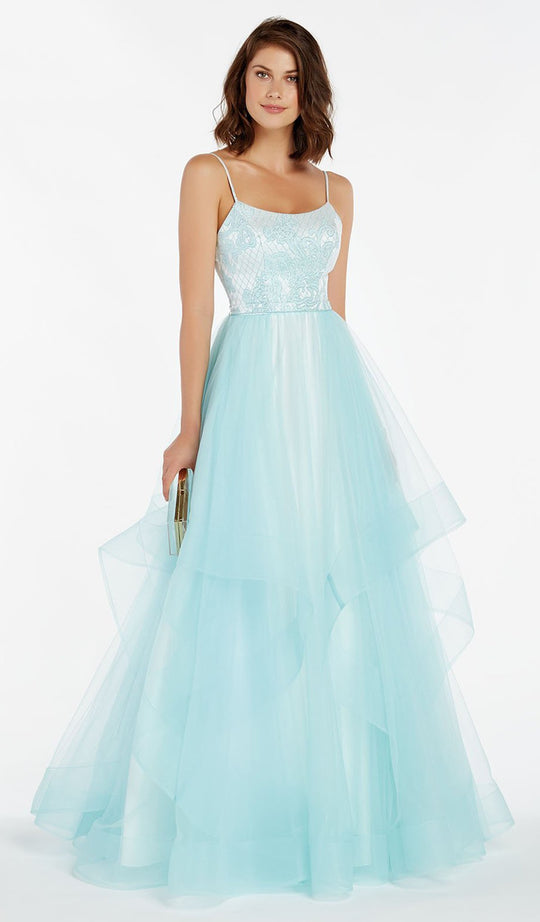 Alyce Paris - 60359 Sleeveless Scoop Neck Jacquard Ballgown In Blue