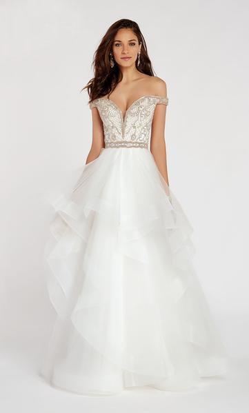 Alyce Paris - 60377 Embellished Plunging Off-Shoulder Ballgown In White and Gold