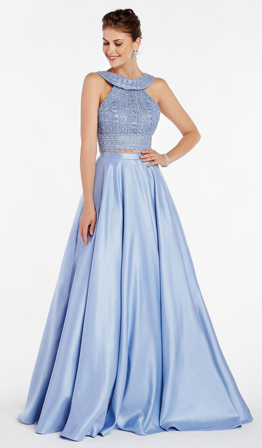 Alyce Paris - 60366 Two-Piece Embroidered Halter A-Line Gown In Blue