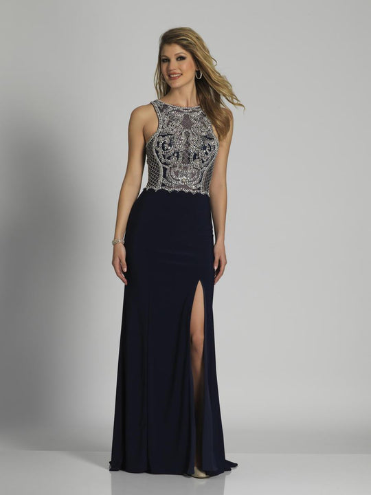 Dave & Johnny - A6036 Sleeveless Diamond Illusion Evening Gown in Blue