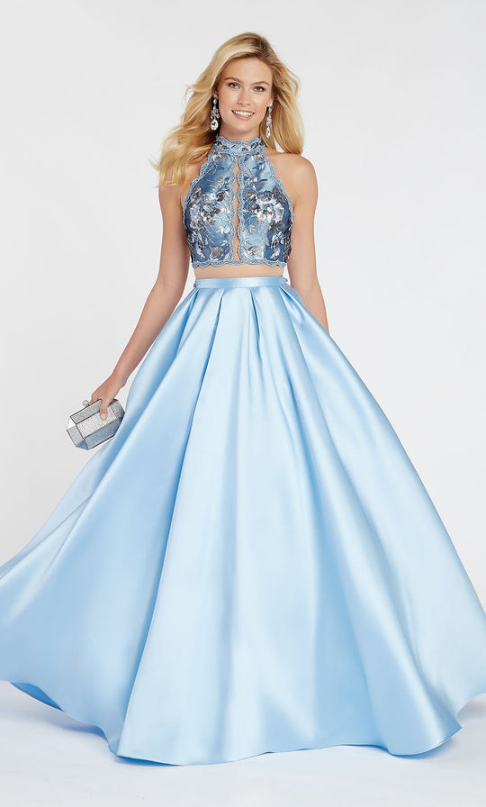 Alyce Paris - 60372 Two-Piece Illusion Paneled Halter Gown In Blue