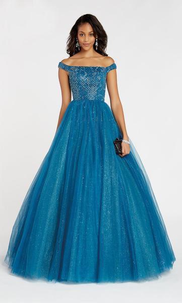 Alyce Paris - 60379 Beaded Off-Shoulder Tulle Ballgown In Blue and Green