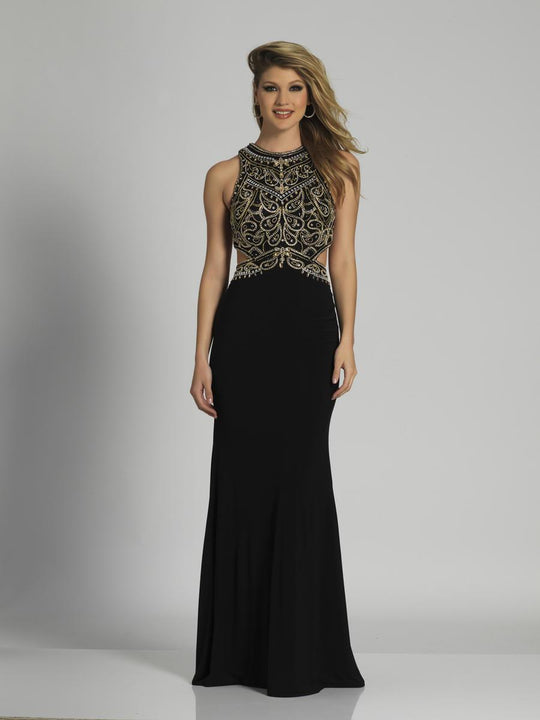 Dave & Johnny - A6037 Jewel Embellished Cutout Evening Gown in Black