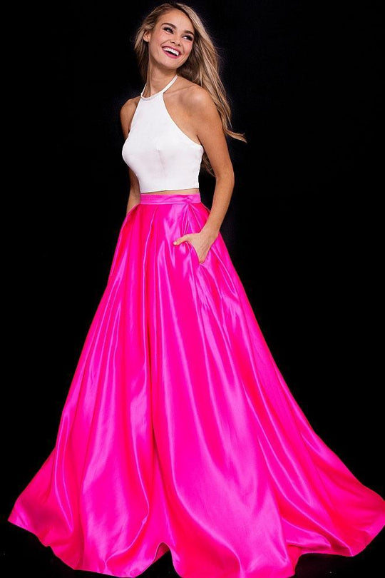 60386 Sleeveless Halter A-line Dress