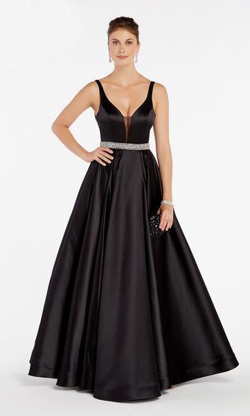 Alyce Paris - 60390 Beaded Deep V-neck Silk Satin A-line Dress In Black
