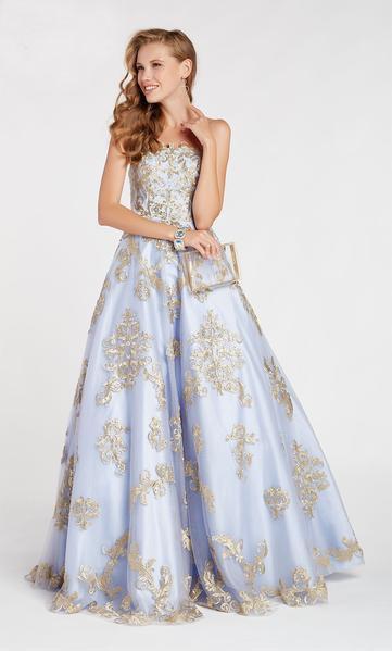 Alyce Paris - 60396 Lace Applique Strapless Ballgown In Purple and Gold