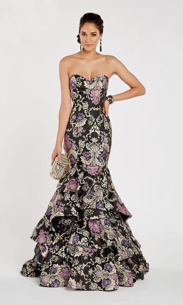 Alyce Paris - 60400 Strapless Brocade Ruffled Mermaid Dress In Black and Purple