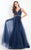 Rachel Allan  - 6039 Lace Deep V-neck Mermaid Dress in Blue