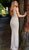 Jovani - 60409 Beaded Plunging Back Sheath Gown In Neutral and Silver