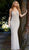 Jovani - 60409 Beaded Plunging Back Sheath Gown In Neutral and Silver