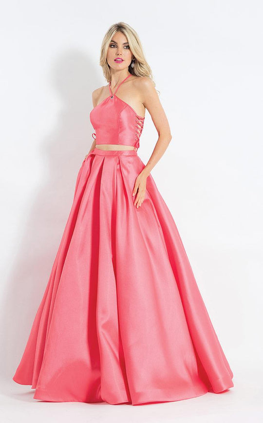 Rachel Allan  - 6040 Two Piece Lace Up Pleated Ballgown in Pink