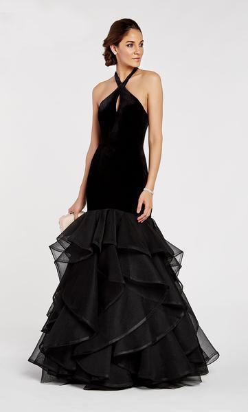 Alyce Paris - 60411 Velvet Halter Ruffled Mermaid Dress In Black