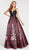 Alyce Paris - 60412 Plunging V-Neck Pleated Printed Ballgown In Red