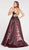 Alyce Paris - 60412 Plunging V-Neck Pleated Printed Ballgown In Red