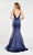 Alyce Paris - 60419 Printed Deep V-neck Mikado Mermaid Dress In Blue