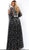 Jovani - 60421 Floral Embroidered Plunging V-Neck Gown In Black