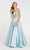 Alyce Paris - 60423 Embroidered Satin Pleated A-line Dress in Blue