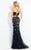 Rachel Allan  - 6042 Floral Beaded Trumpet Dress in Black