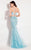 Rachel Allan  - 6042 Floral Beaded Trumpet Dress in Blue