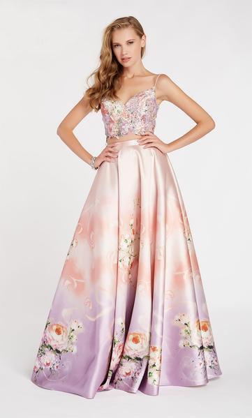 Alyce Paris - 60432 Two Piece Lace Floral Printed Mikado A-line Dress In Pink and Purple