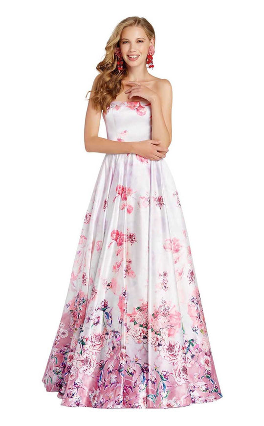 Alyce Paris - 60431 Floral Print Pleated A-Line Evening Gown