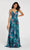 Alyce Paris - 60447 Floral Printed Plunging Vneck Chiffon A-line Dress In Green