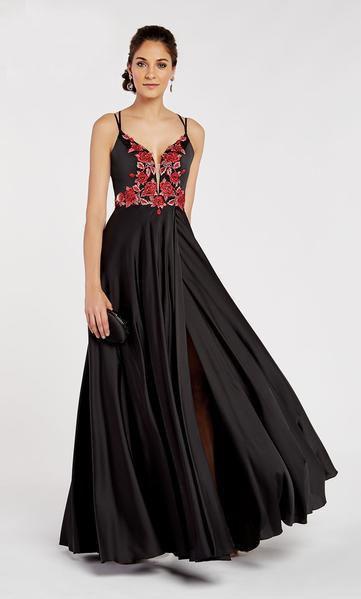 Alyce Paris - 60460 Floral Embroidered Deep V-neck A-line Dress In Black and Red