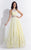 Rachel Allan  - 6044 Sheer Floral Applique Halter Gown in Yellow