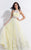 Rachel Allan  - 6044 Sheer Floral Applique Halter Gown in Yellow