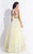 Rachel Allan  - 6044 Sheer Floral Applique Halter Gown in Yellow