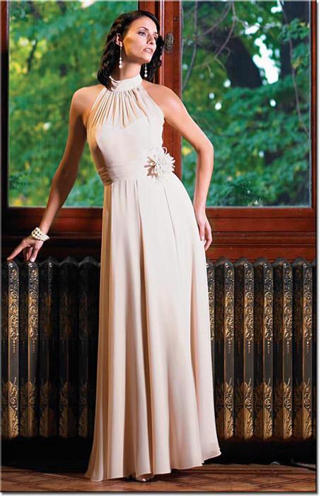 Daymor Couture - 6046 High Halter Neck Evening Gown in Neutral