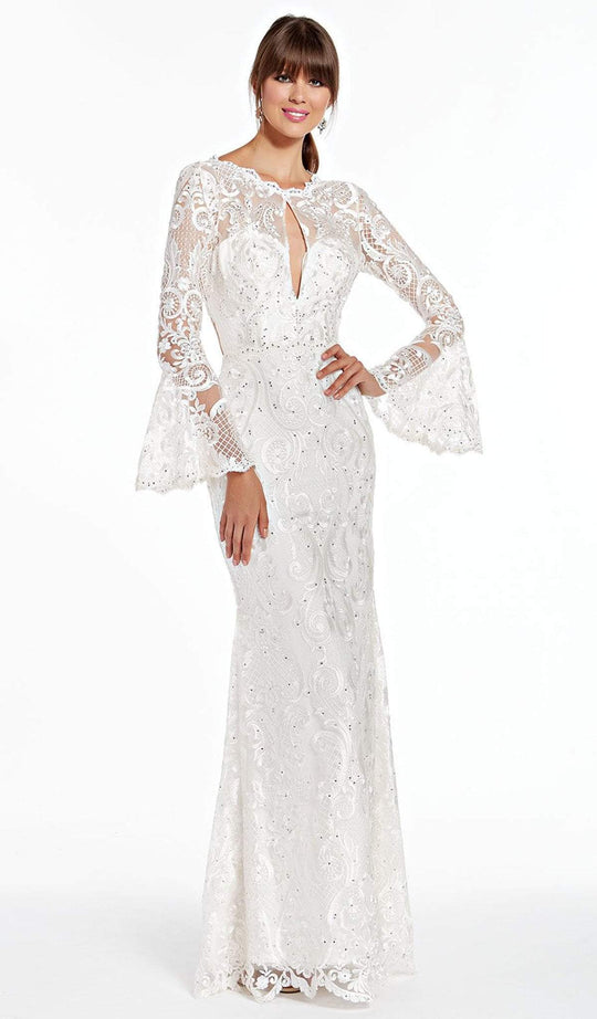 Alyce Paris - 60481 Long Bell Sleeve Lace Cutout Gown In White