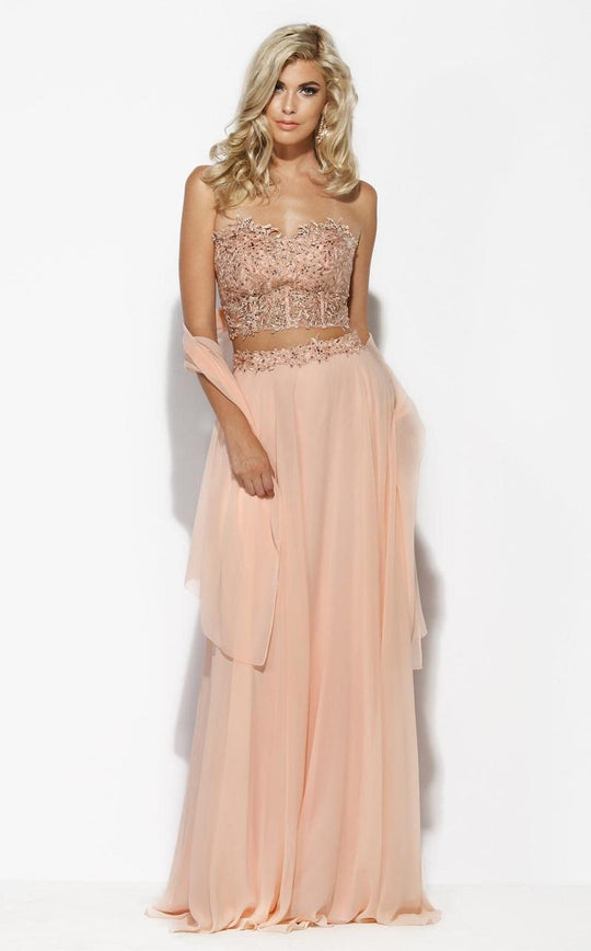 Jolene Collection - 15068 Embroidered Two Piece Strapless Gown In Pink