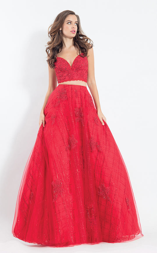 Rachel Allan  - 6049 Two Piece Lace Tulle Ballgown in Red
