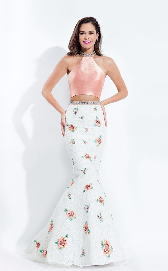 Rachel Allan  - 6050 Lace Floral Mermaid Dress in Pink