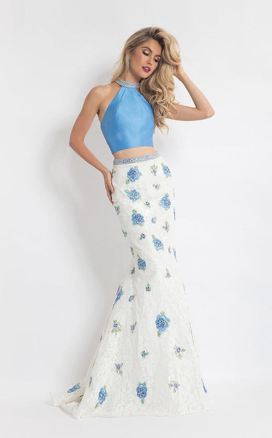  Rachel Allan Lace Floral Mermaid Dress 6050 in Blue, White