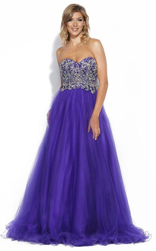Jolene Collection - 15116 Strapless Crystal Embellished Ballgown In Purple