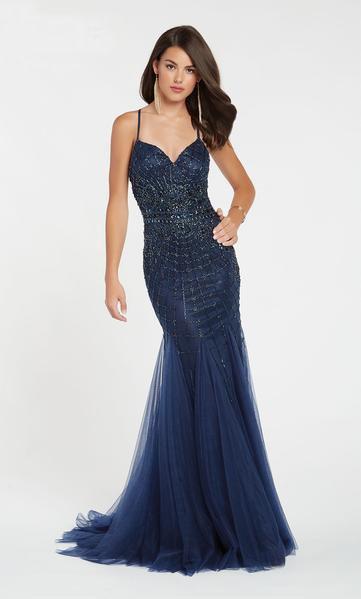 Alyce Paris - 60521 Beaded Plunging V-neck Tulle Mermaid Dress In Blue