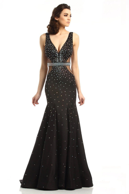 Johnathan Kayne - 6052 Crystal Festooned Mermaid Gown in Black