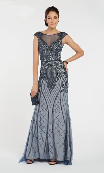 Alyce Paris - 60530 Beaded Tulle Illusion Bateau Trumpet Dress In Blue