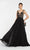 Alyce Paris - 60468 Embroidered Deep V-neck Chiffon A-line Dress In Black and Neutral