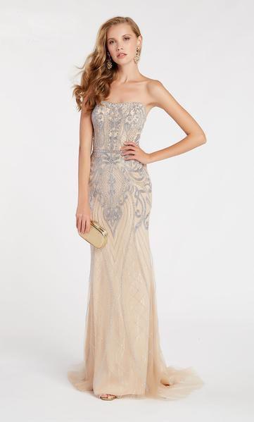 Alyce Paris - 60529 Strapless Beaded Tulle Sheath Dress In Neutral
