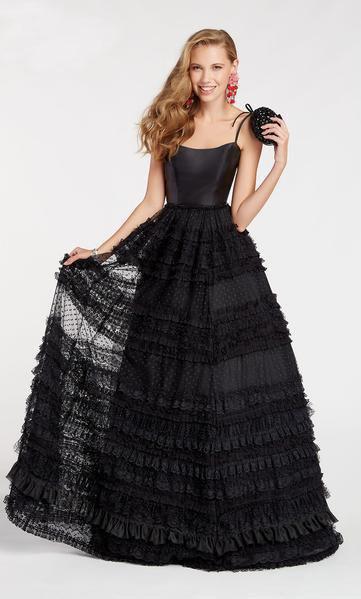 Alyce Paris - 60516 Mikado Scoop Neck Lace A-line Dress In Black